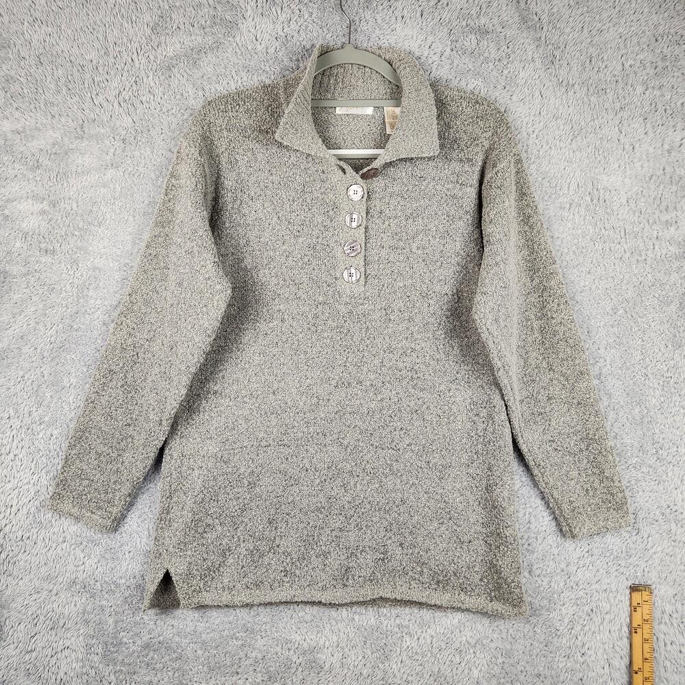 Vintage Apart Sweater Womens Medium Gray Collared Henley Knit Tunic 70s 80s Boho